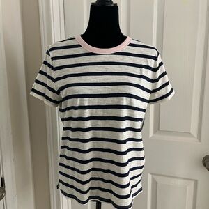 Old Navy Navy and White Striped Tee with Pink Crewneck